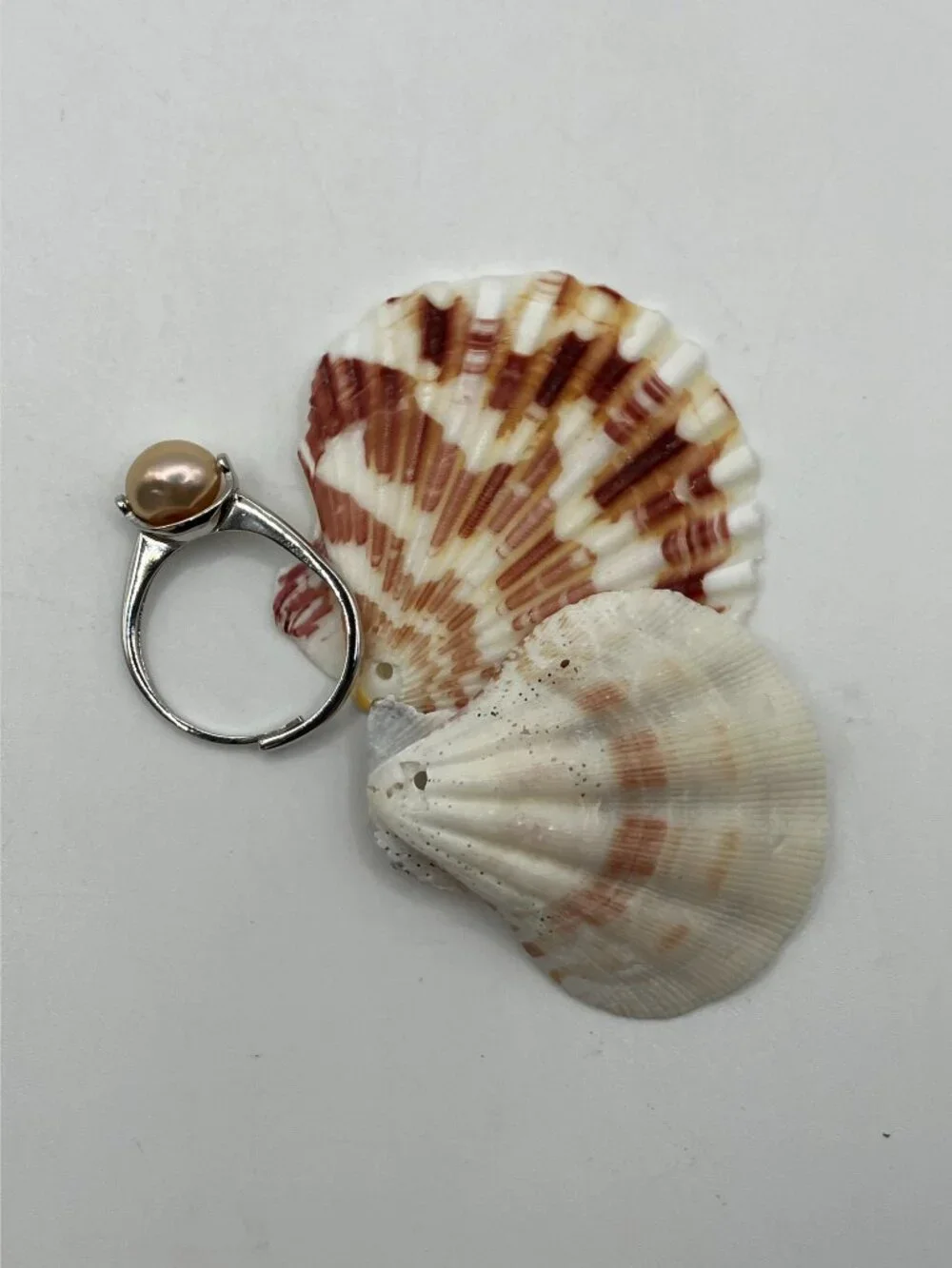 .925 925 Sterling Silver Ring Genuine Freshwater Peach Pearl Adjustable NEW